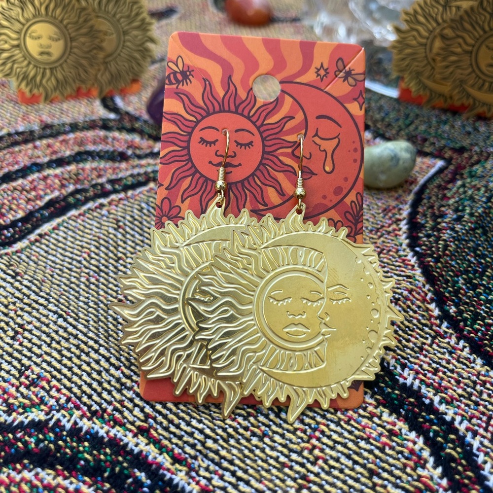 Brass Sun and Moon Gold Earrings by TheHoneyEyedMoon